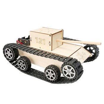 Wooden simulation electric tank diy toy primary school students technology assembly model homemade track tank vehicle teaching aids