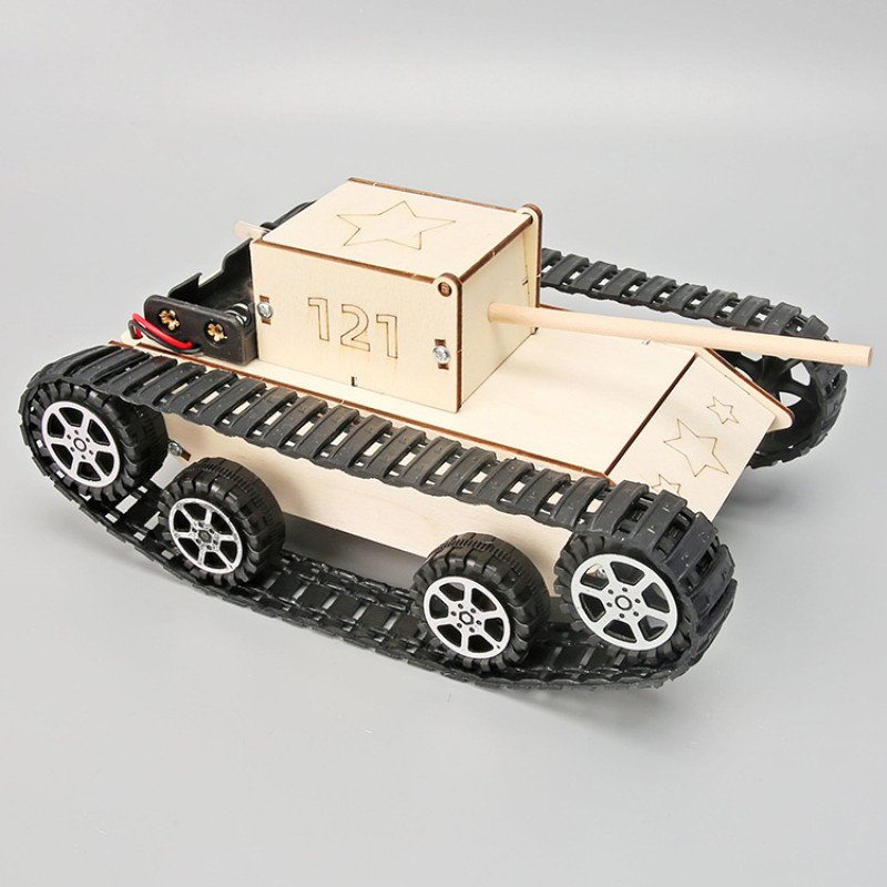 Wooden simulation electric tank diy toy primary school students technology assembly model homemade track tank vehicle teaching aids