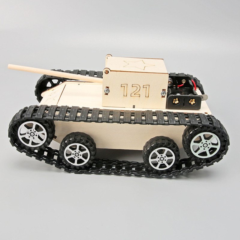 Wooden simulation electric tank diy toy primary school students technology assembly model homemade track tank vehicle teaching aids
