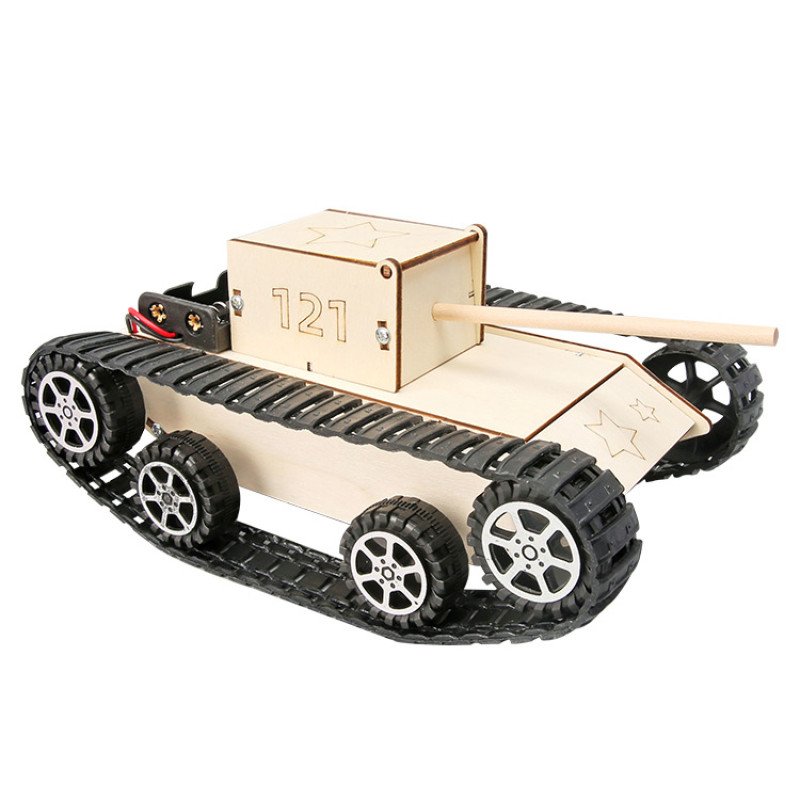 Wooden simulation electric tank diy toy primary school students technology assembly model homemade track tank vehicle teaching aids