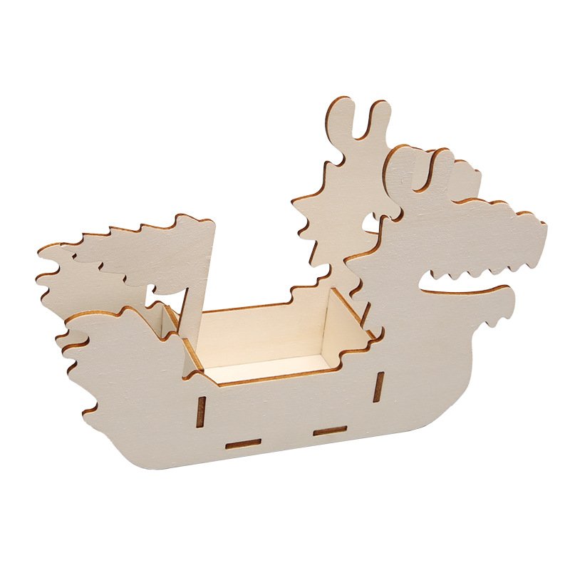 Wooden dragon boat DIY children's Dragon Boat Festival handmade wooden dragon boat kindergarten painting graffiti 3D three-dimensional dragon boat