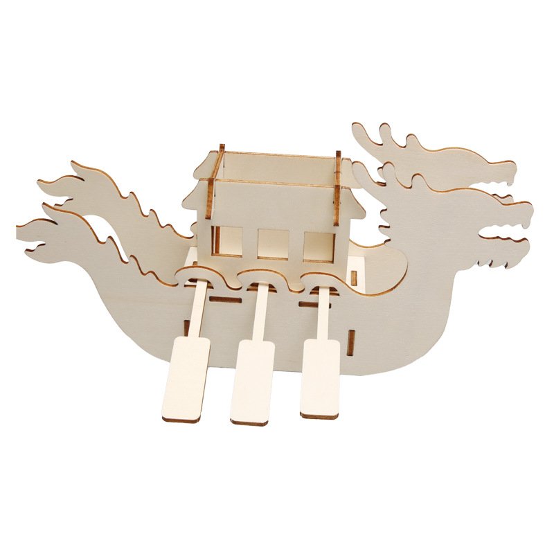 Wooden dragon boat DIY children's Dragon Boat Festival handmade wooden dragon boat kindergarten painting graffiti 3D three-dimensional dragon boat